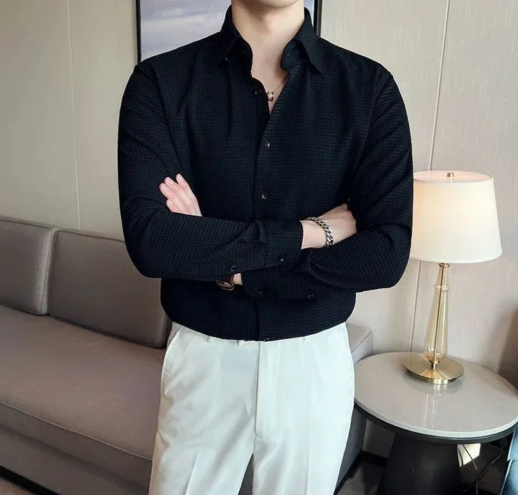 Slim Waffle Business Shirt Men