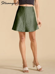 Satin A-Line Office Mini Skirt