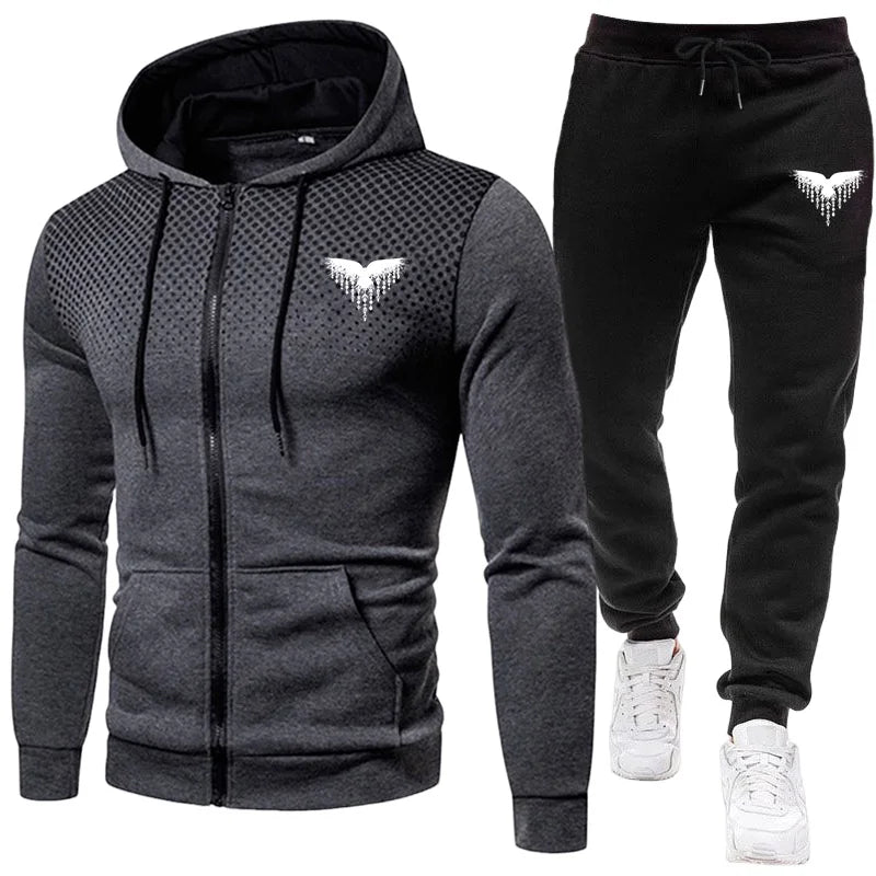 Men's Tracksuit Zipper Coat and Black Sweatpants Outdoor Casual Sporty Hoodie Jogging Suit Male Autumn Training Set Sweatshirts