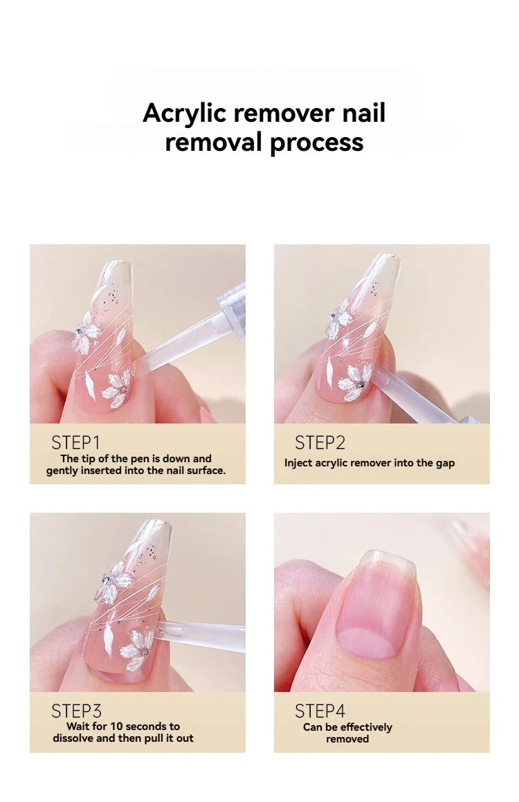Gentle Alcohol-Free Nail Polish Remover Pen for Press-On Nails, Safe & Damage-Free Acrylic/Gel Nail Removal