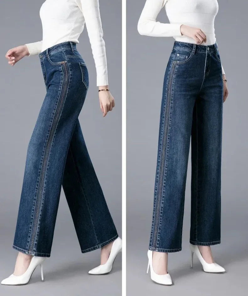 Trousers New In High Waist Shot Wide Leg Womens Jeans 2025 Korean Style Cool Unique Vibrant Stretched Xxl Denim Pants for Women