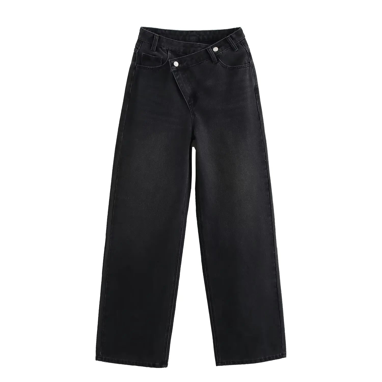 Slanted Placket Retro Wide Jeans