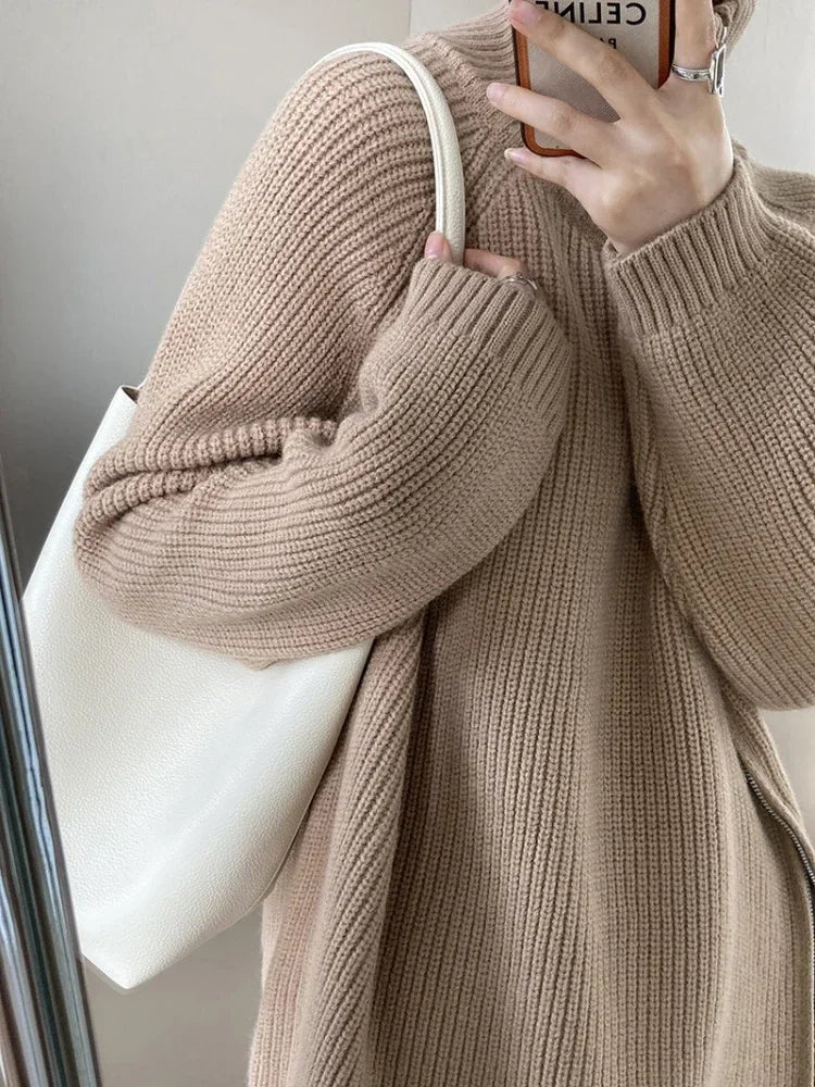 Oversized Zip Turtleneck Knit Sweater