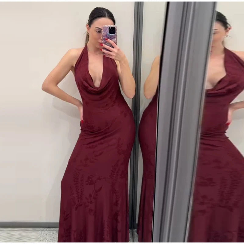 Vintage Deep V Sleeveless Evening Dress