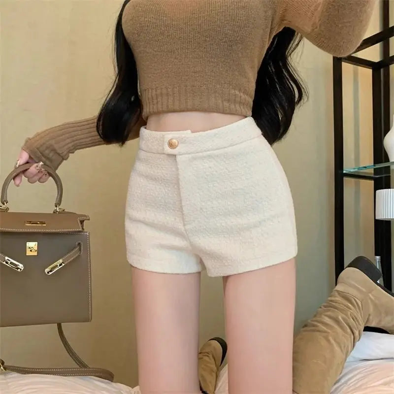 High Waist A Line Wool Shorts