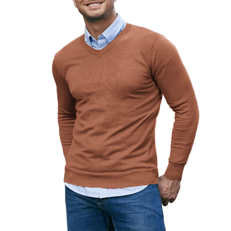 Slim V-Neck Knit Pullover