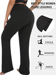 Plus Size Ladies High-Rise Flared Leggings for Yoga and Workout Features Tummy Control and a Stylish Bell-Bottom Design in Sizes