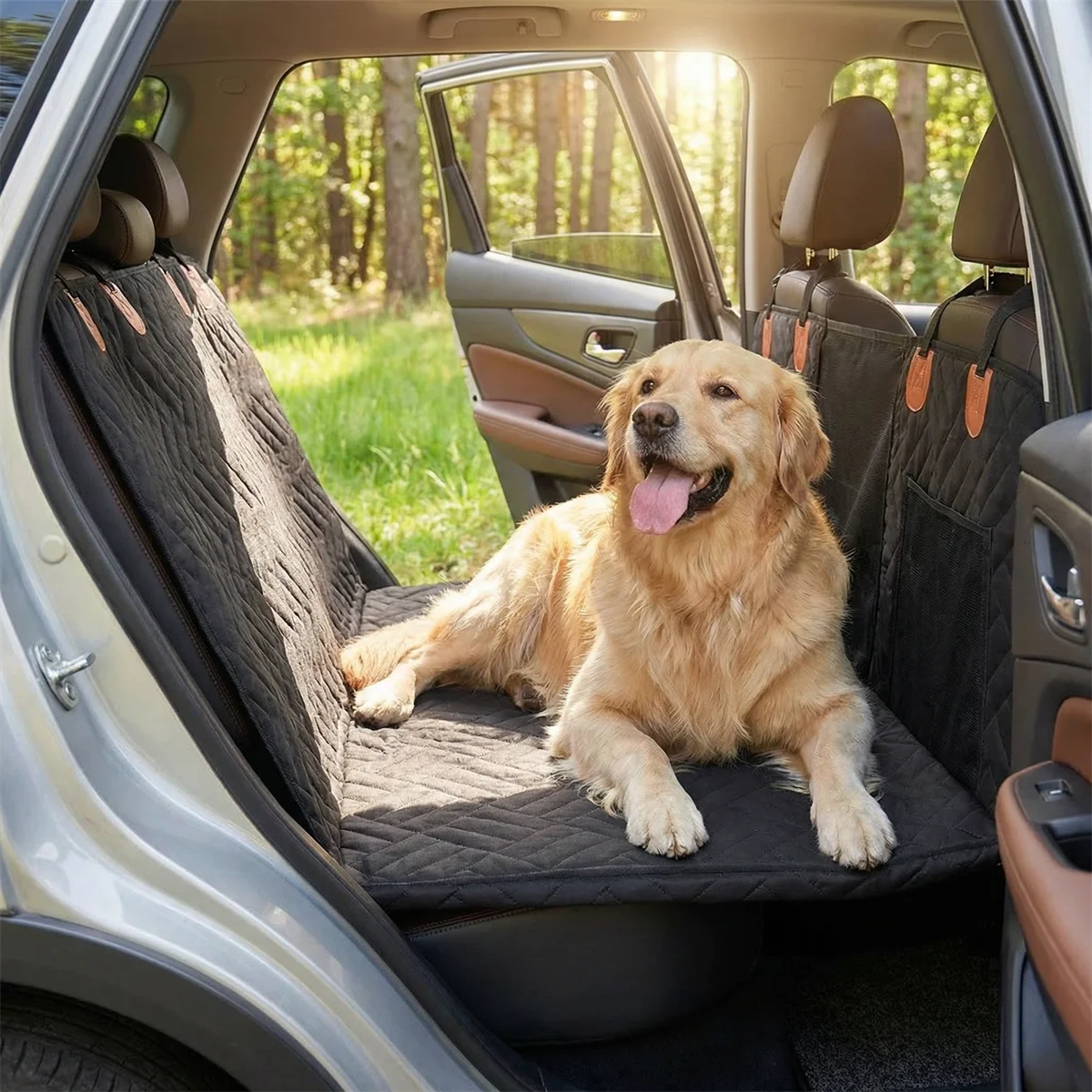 Convertible Car Bed for Dogs， Extended Waterproof Seat Cover with Anti-Slip Backing， Comfortable Pet Mat for SUV Truck Travel