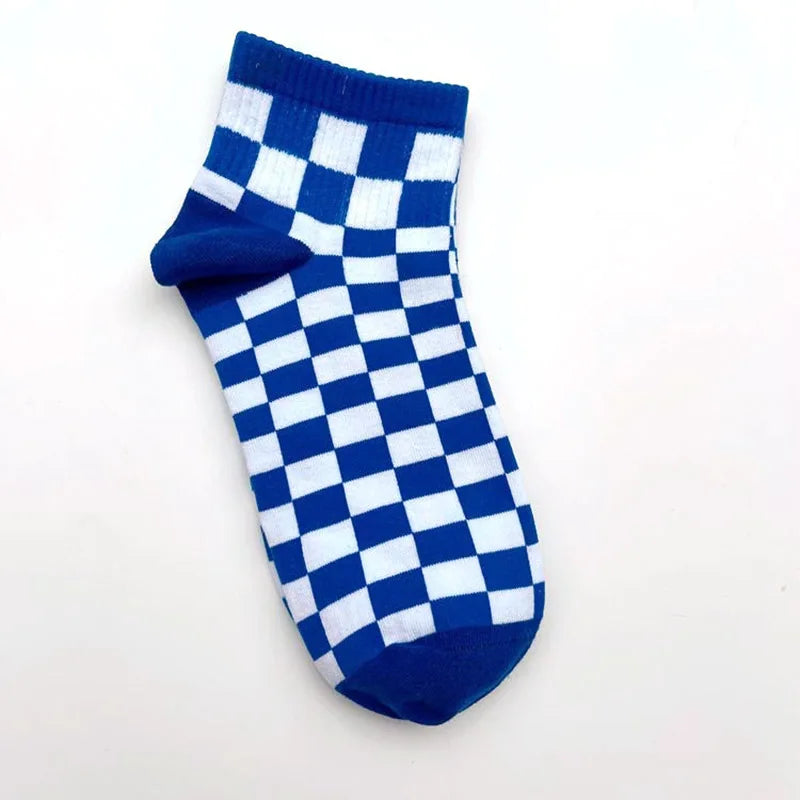 Unisex Korean Checkerboard Ankle Socksv