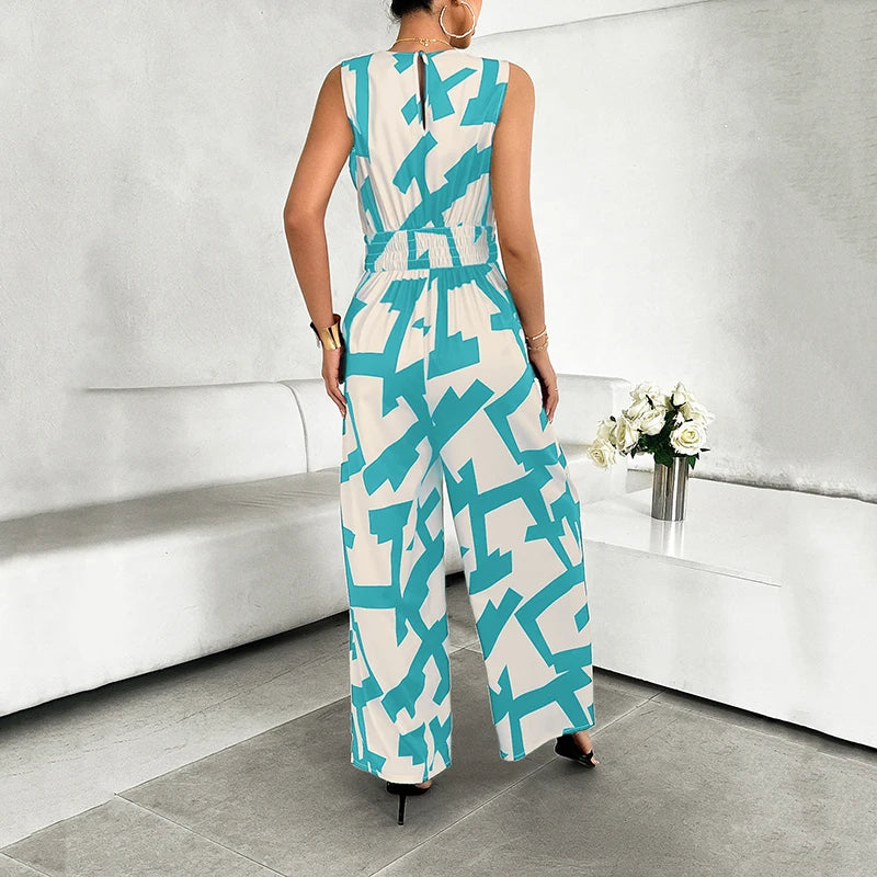 Vacation V Neck Wide Leg Jumpsuit