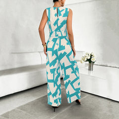 Vacation V Neck Wide Leg Jumpsuit
