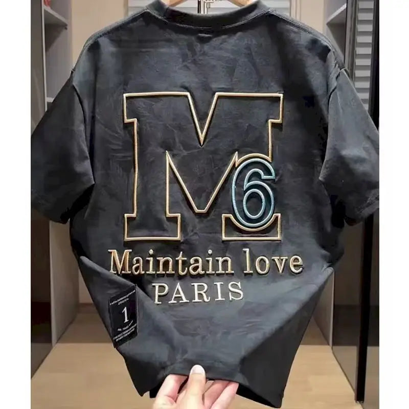 2026 Trendy T-shirts Men Fashion Casual Loose Heavy Industry Printed Tshirt Men's Short Sleeved Top Half Sleeve Personalized T