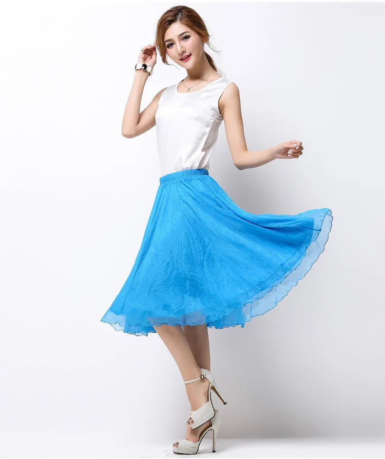 Silk Pleated High Waist Midi