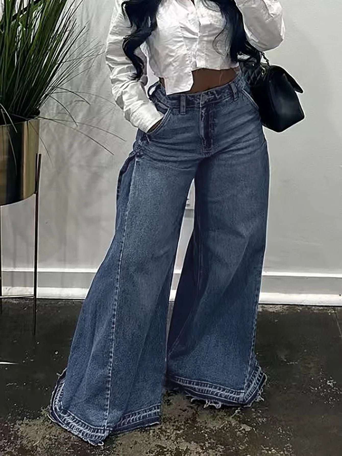 Vintage Wide-Leg Jeans for Women Y2K Niche Design Flared Pants Loose Versatile Floor-Length Trousers