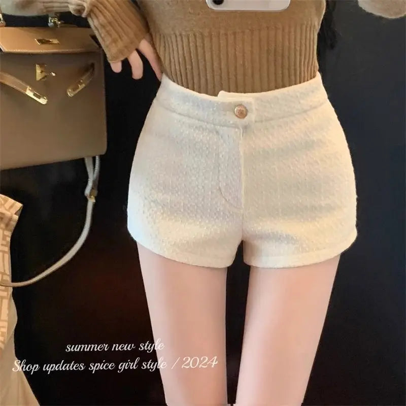 High Waist A Line Wool Shorts