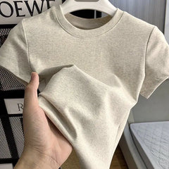 Women's Solid Short Sleeve T-Shirt Spring Summer Casual Soft Slim Fit Basic Top Tees All-Match Fashion T-Shirts for Women