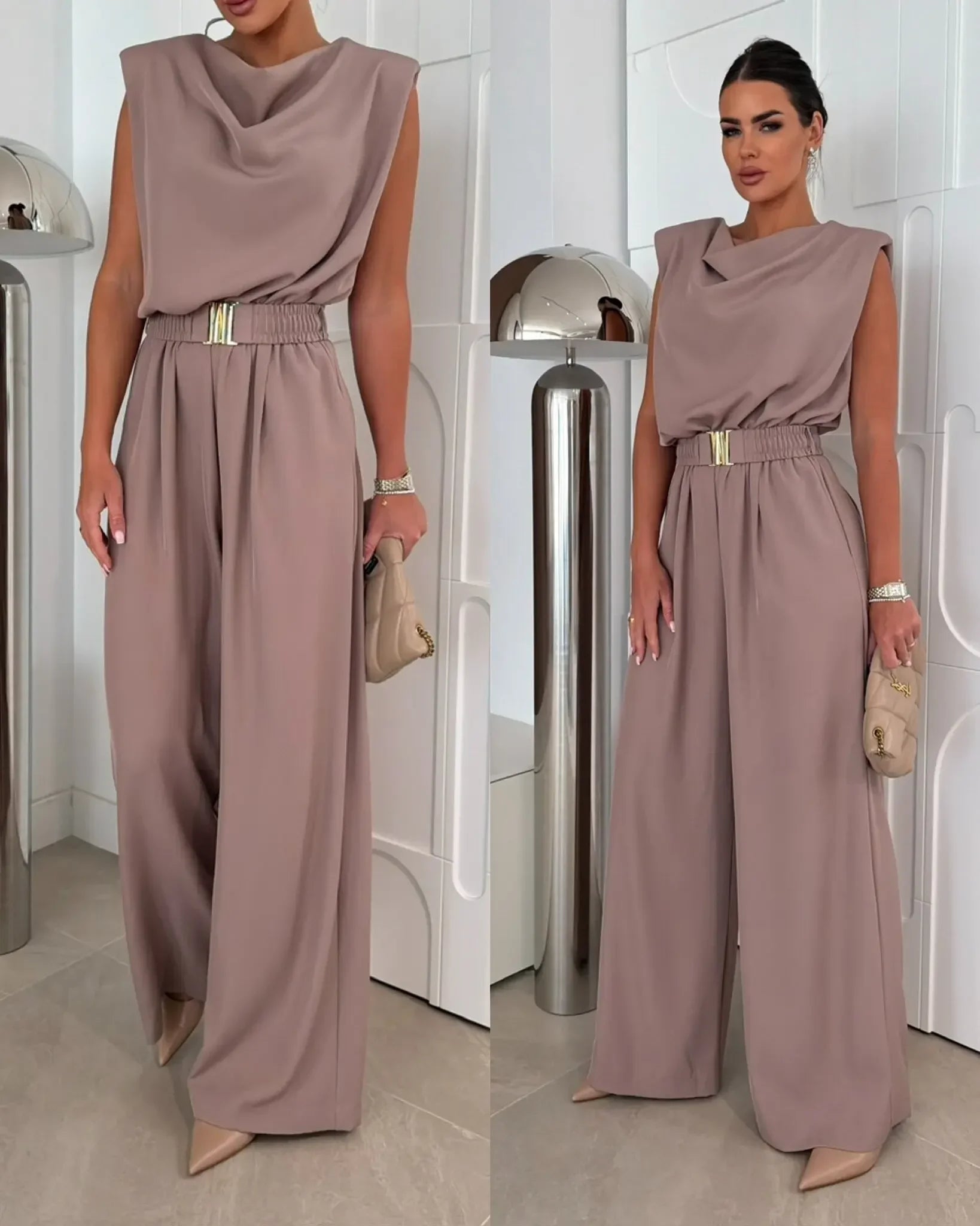 Women's Jumpsuits Solid Color Sleeveless Round Neck Casual Loose Women's Jumpsuit Summer Fashion Straight Tube Female Playsuits