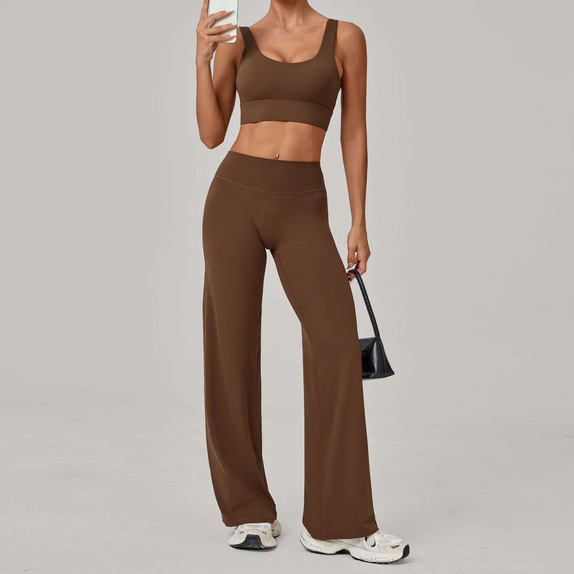 2PCS Yoga Set Women Yoga Pant Workout Tracksuit Sportswear Gym High Waist Straight Leg Bottoms Fitness Bta Sports Suit XP01