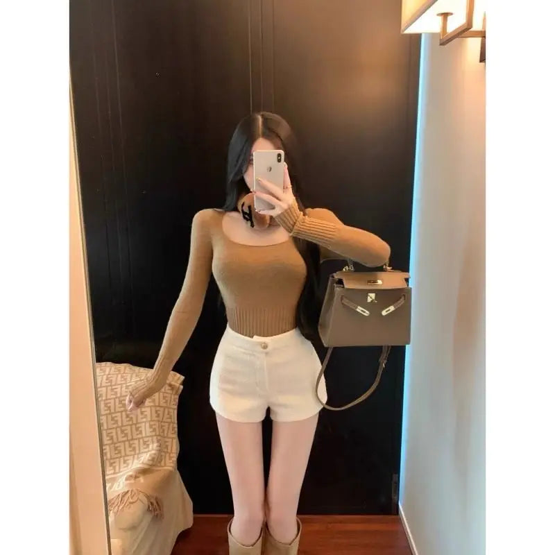 High Waist A Line Wool Shorts