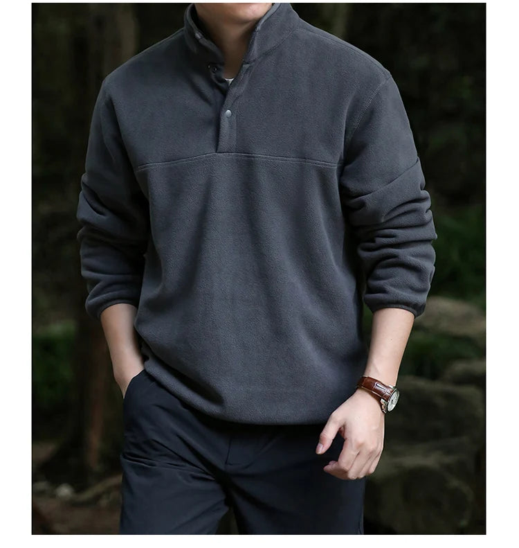 2025 Men Sweatshirt Turtleneck Half Button Pullover Male Polar Fleece Casual Basic Elegant Work Wear Winter Autumn Warm Jacket