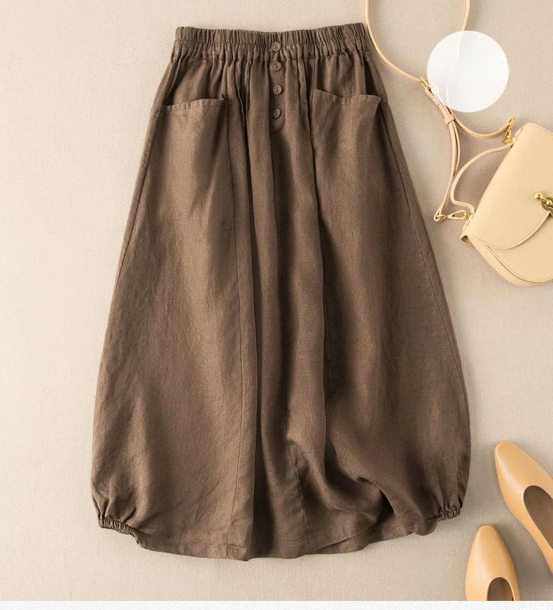 Women's Skirt Cotton Linen Casual Straight Skirts Woman Fashion 2026 Summer Loose Solid Color Button Long Skirts for Women