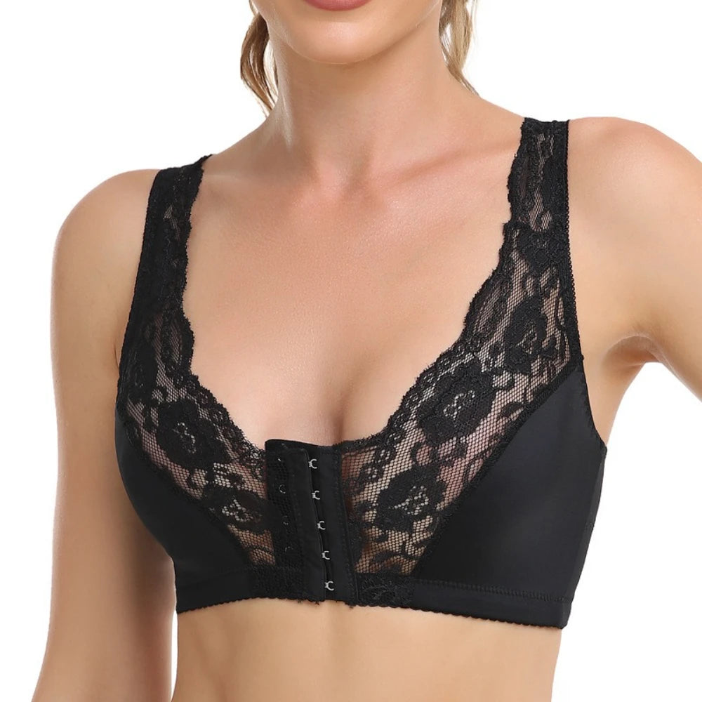 Woman’s Backless Sports Bras Non-Wired Thin Version Lace Minimizer Front Closure Full Bust Bra S-6XL