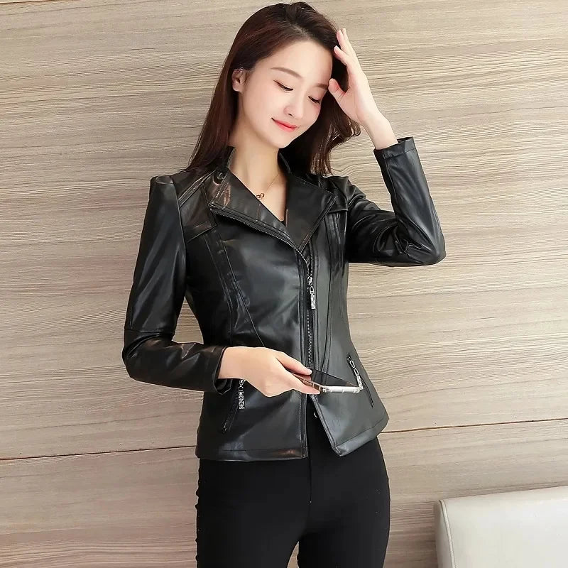 Slim Faux Leather Casual Jacket