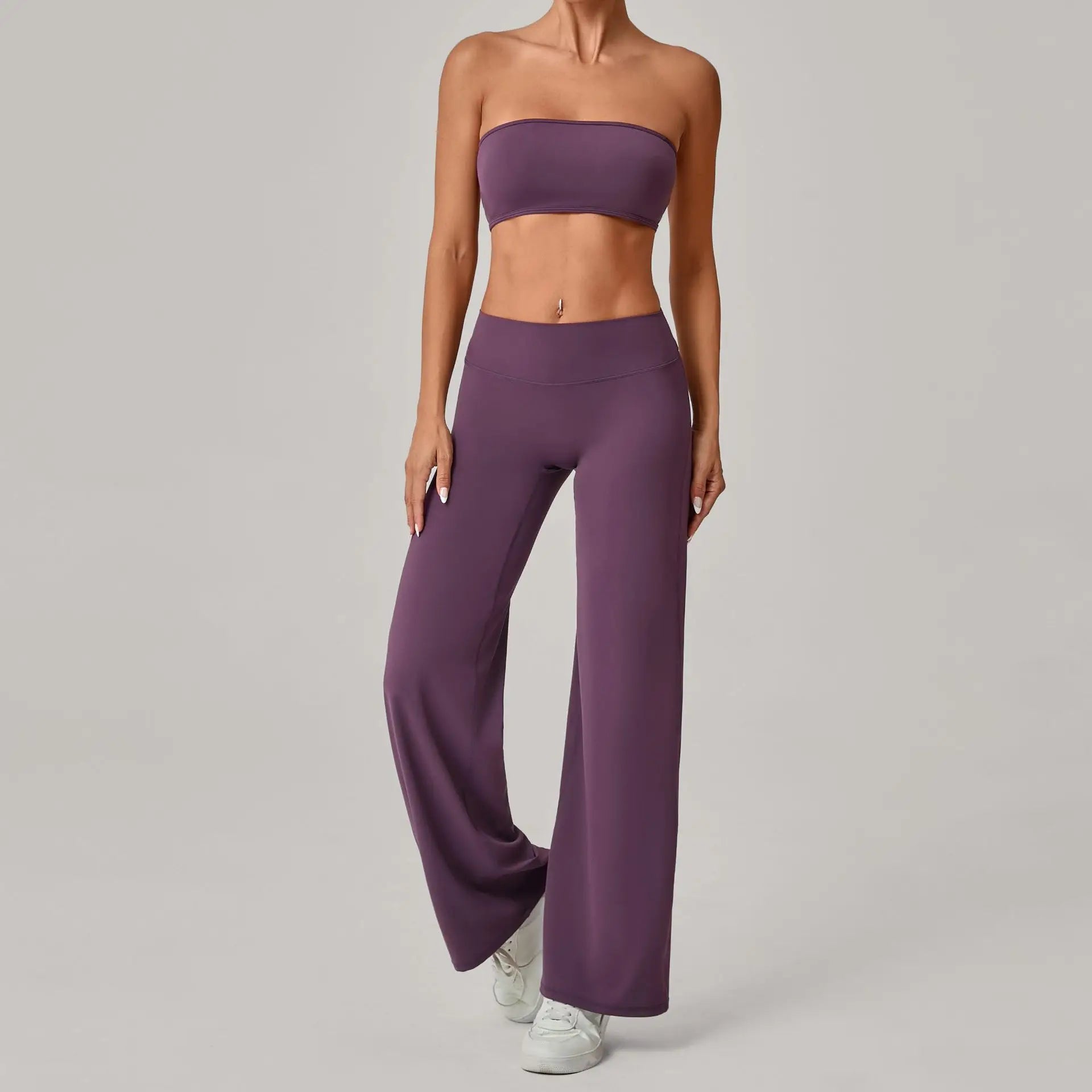 2PCS Yoga Set Women Yoga Pant Workout Tracksuit Sportswear Gym High Waist Straight Leg Bottoms Fitness Bta Sports Suit XP01