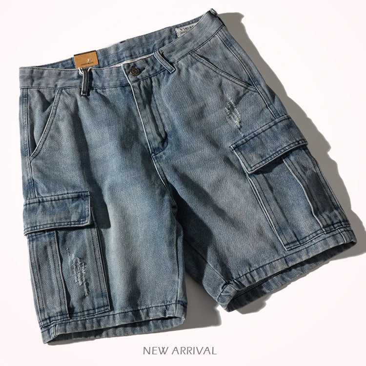 Retro Denim Utility Knee Shorts