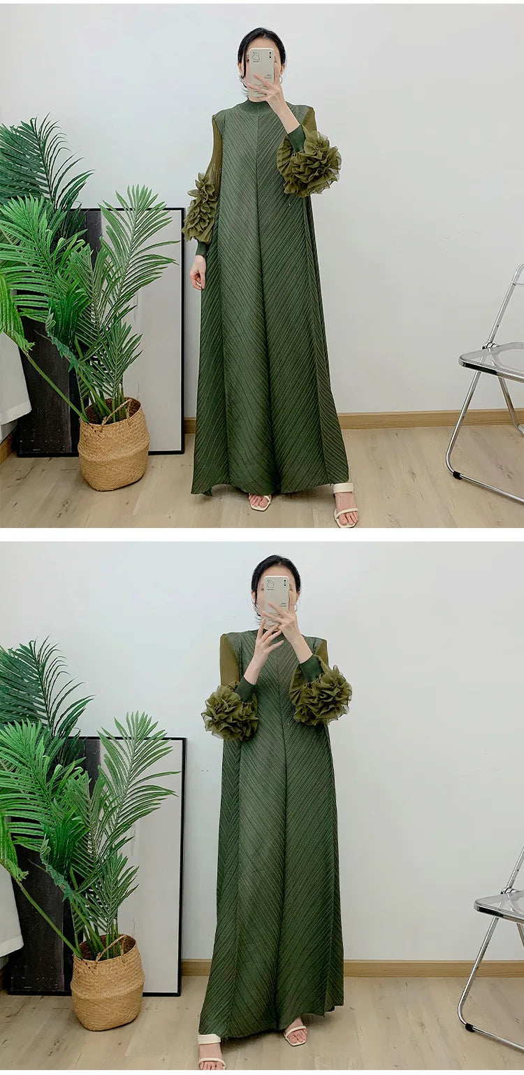 Women Elegant Evening Party Dresses 2025 Summer New Solid Colour Classic Long Sleeve Plate Flower Design Prom Dresses Female