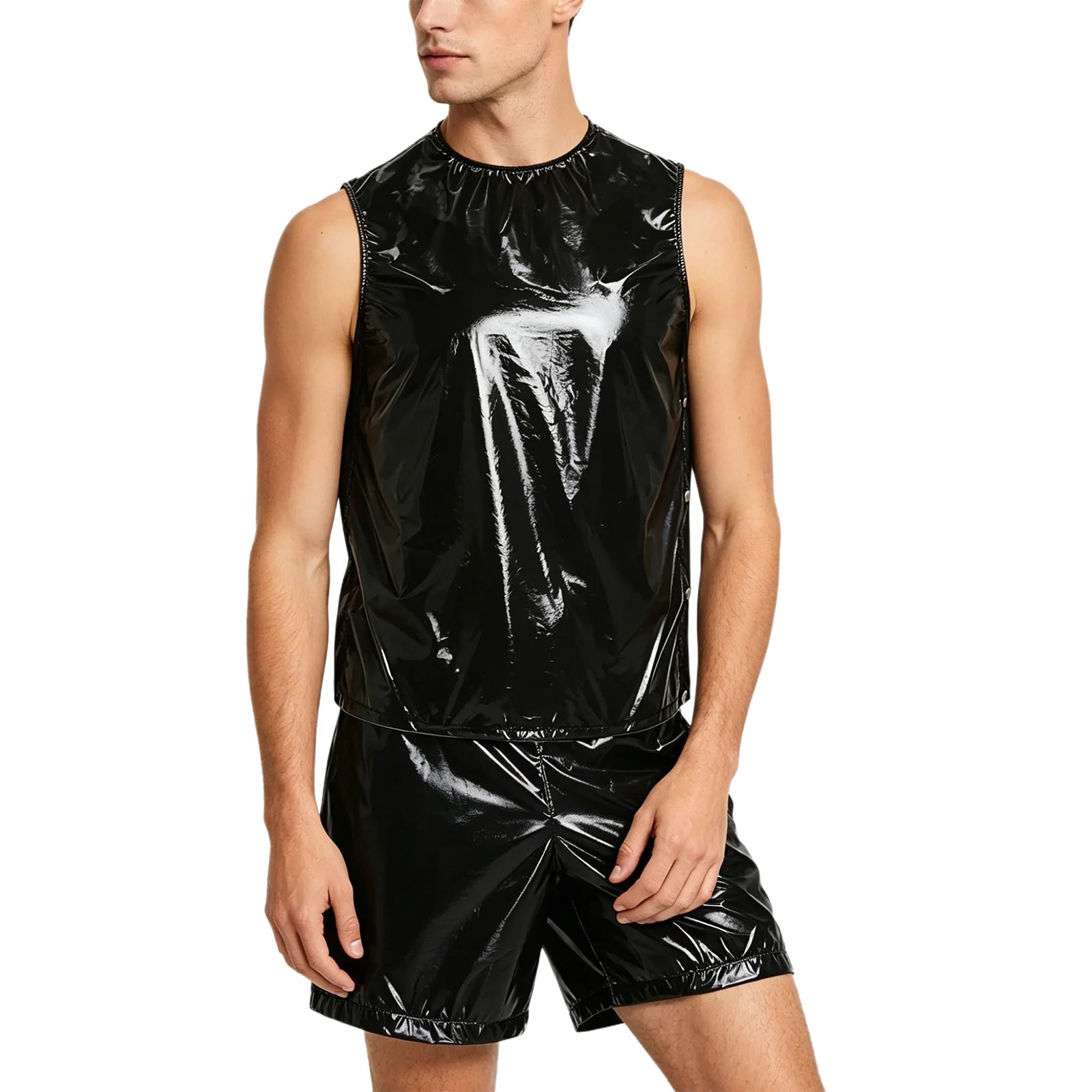 Mens Special Needs Waterproof Sweat Tracksuit Tank Tops And Sides Buttons Boxer Shorts Two Pieces Outfit Adaptive Clothing