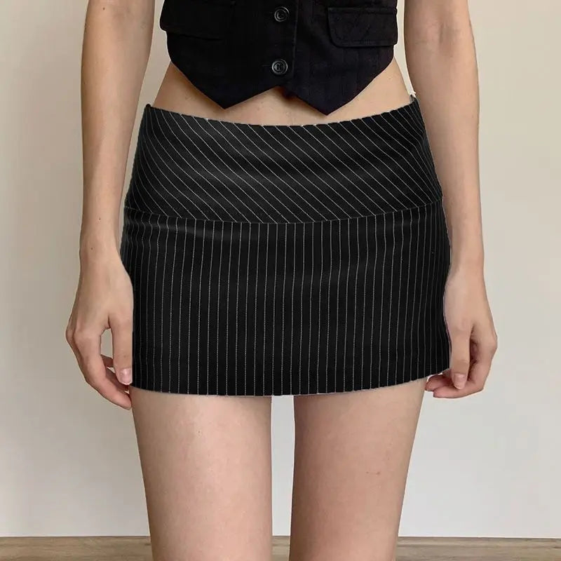 Women Low Waist Skirts Stripes A-line High Waist Skirt for Women Hips Spliced Short Skirt Ladies Bodycon Layered Mini Bottoms