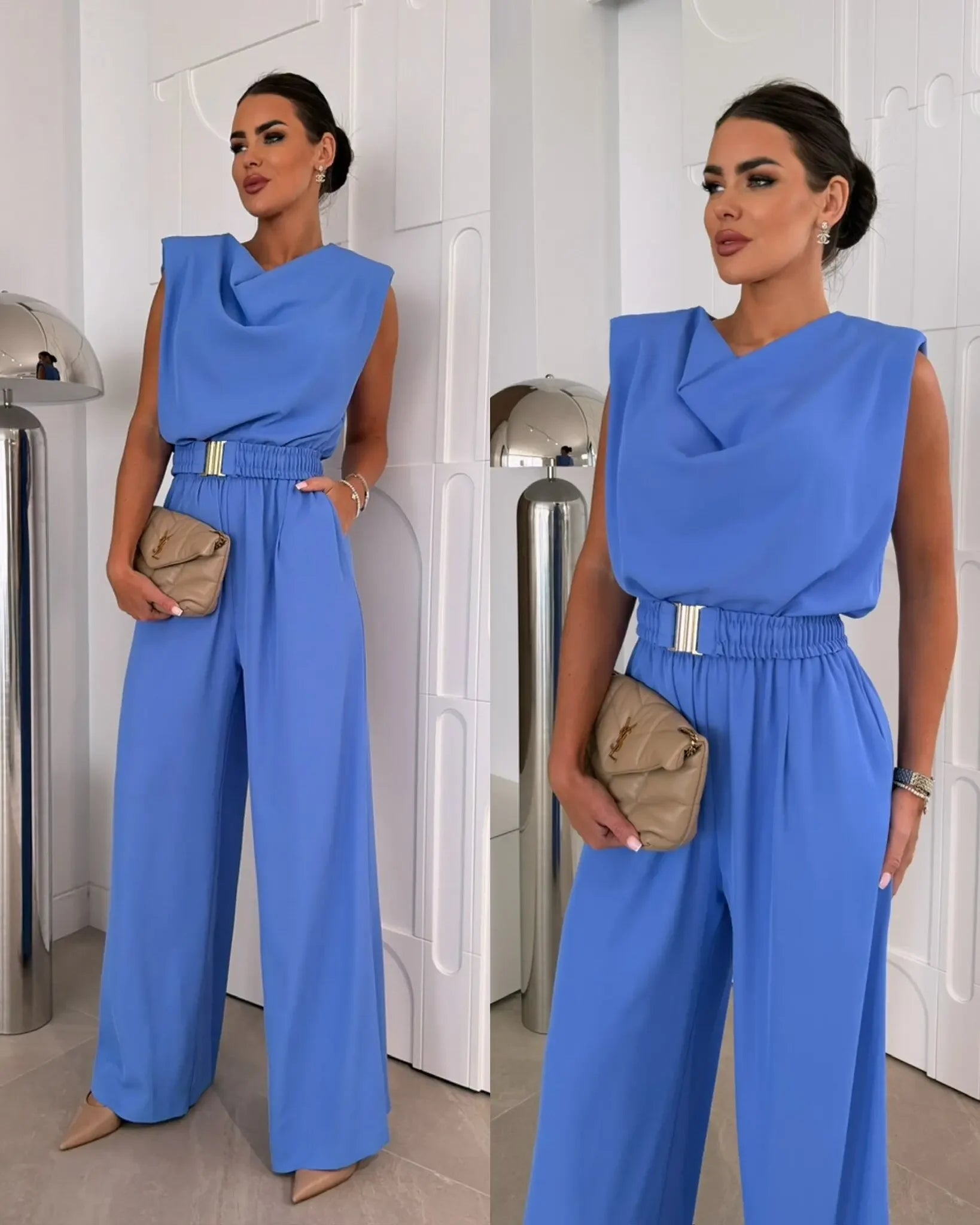 Women's Jumpsuits Solid Color Sleeveless Round Neck Casual Loose Women's Jumpsuit Summer Fashion Straight Tube Female Playsuits
