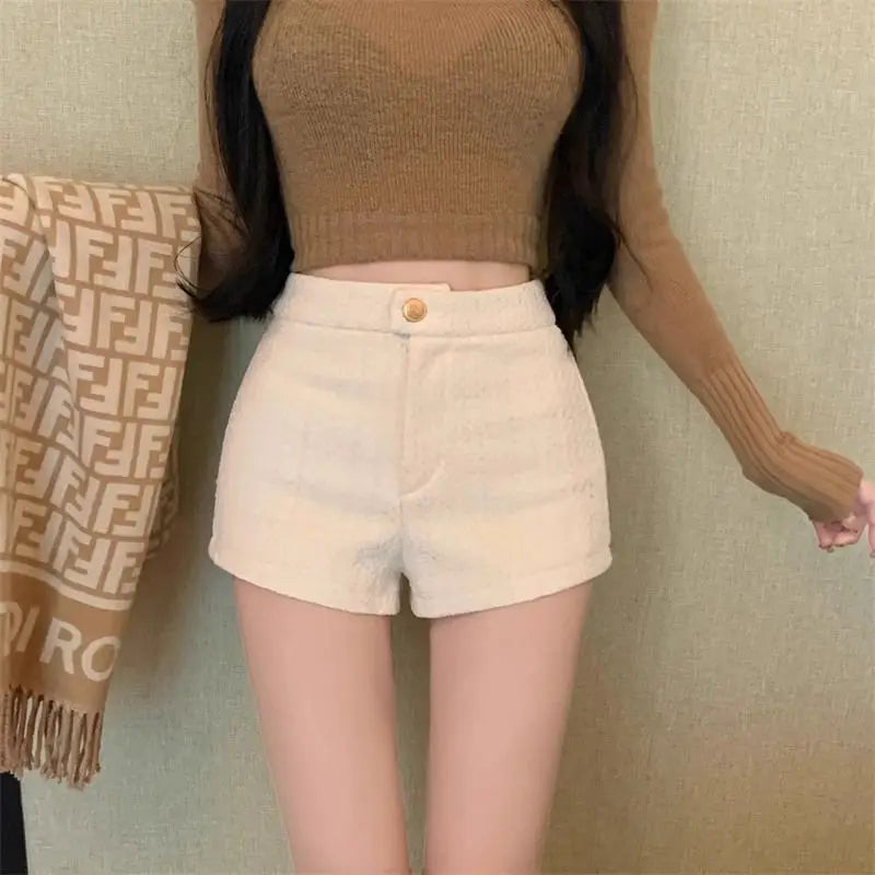 High Waist A Line Wool Shorts