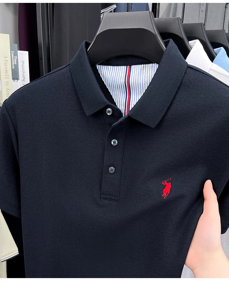 100% pure cotton high-end brand men's short sleeve polo shirt summer fashion original pony embroidery golf Paul  casual T-shirt