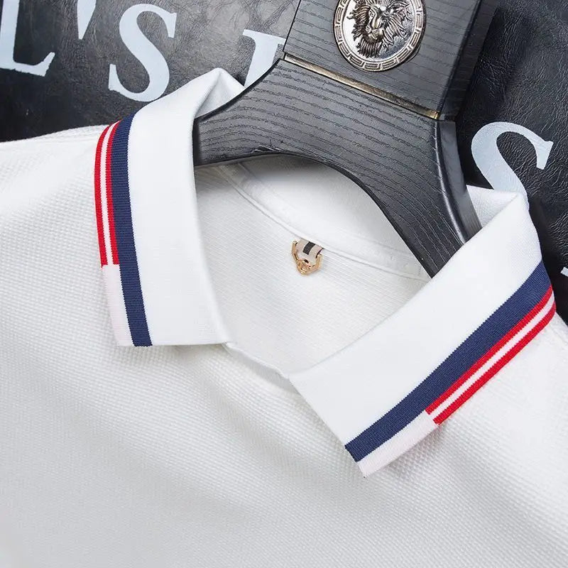 Waffle Stripe Long Sleeve Polo