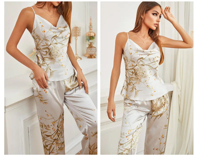 Cherry Satin Long Pajama Set