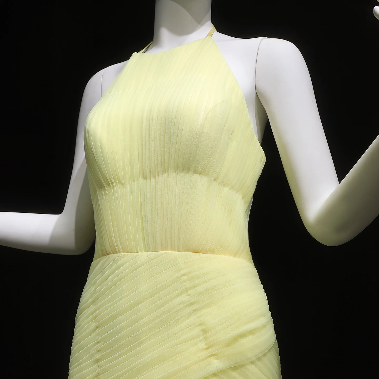 Yellow Halter Satin Evening Gown