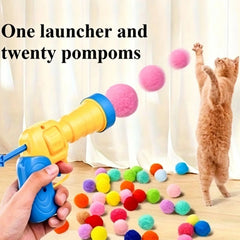 21pcs/set cat playset: includes 1pc transmitter and 20pcs random color plush balls, perfect as an interactive toy for indoor cat
