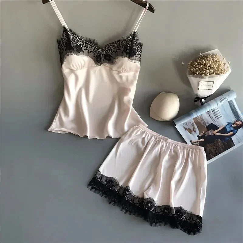 Silk Lace Babydoll Pajama Set