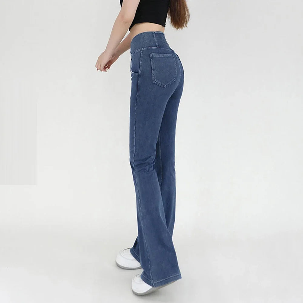 Yoga Jeans for Women Denim Pants Sexy Flared Trousers Lady Pants Hip Lifting and Cross Waist Design Indoor Sports Outdoor Flared