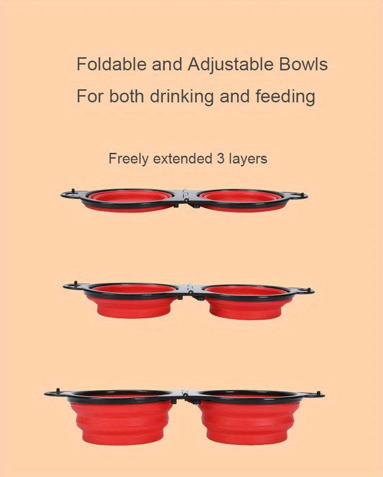 Portable Pet Folding Bowl, Outdoor Dog Double Bowl for Water and Food Sharing, Cat Bowl, Pet Dog Food Basin, Suitable for Travel