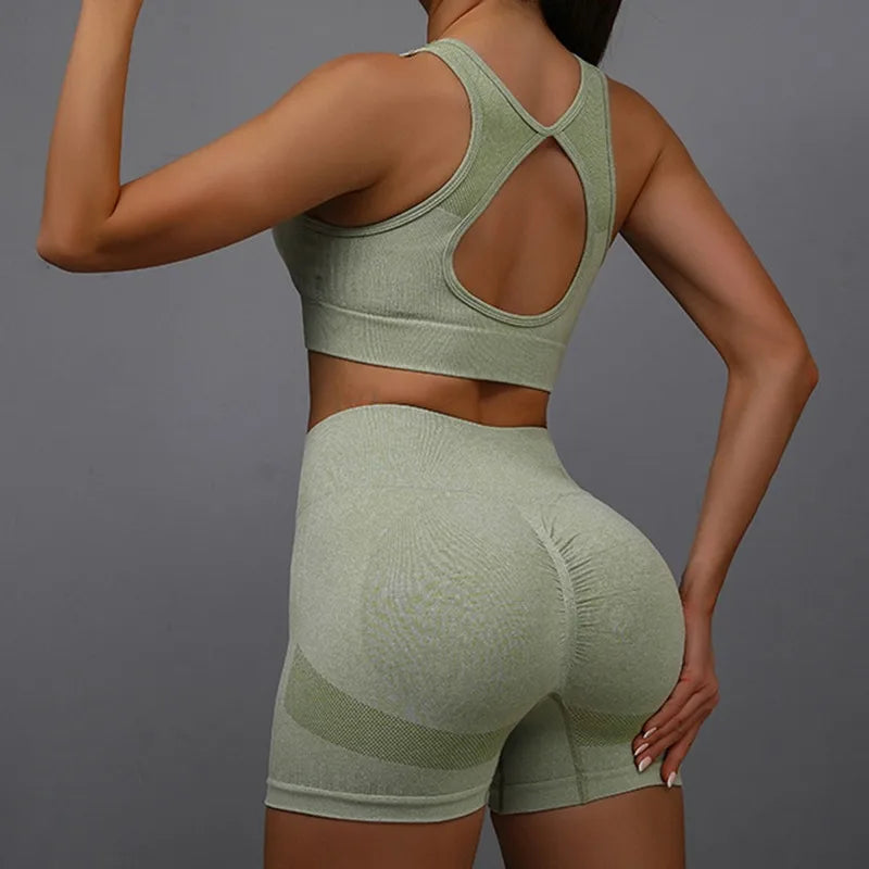 2Pcs Women Yoga Outfit Set Sports Fitness Vest Running Workout Shorts Suit Gym Training Active Wear Handmade Accessory