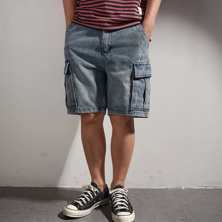 Retro Denim Utility Knee Shorts
