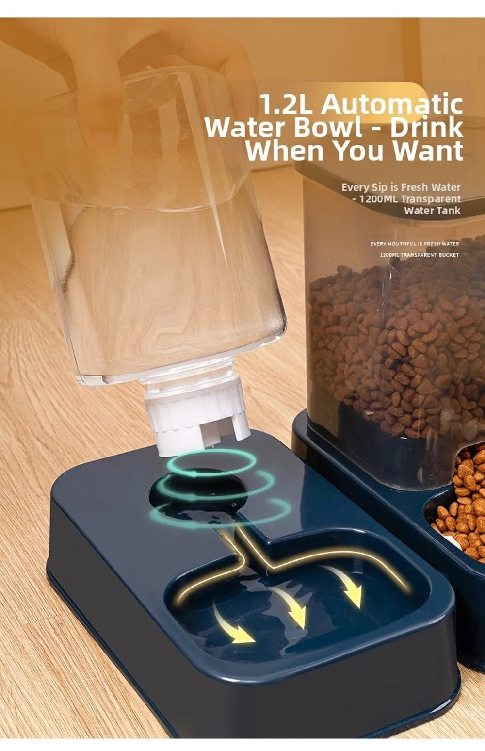 1.2L/1.5L Pet Automatic Feeder Plastic Large Capacity Cat Dog Water Dispenser Feeder Set 3 Colors 2 Styles