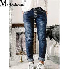 Women's Breasted Jeans For Women New Mom Jeans High Waist Blue Loose Washed Fashion Straight Denim Pants Vintage Streetwear