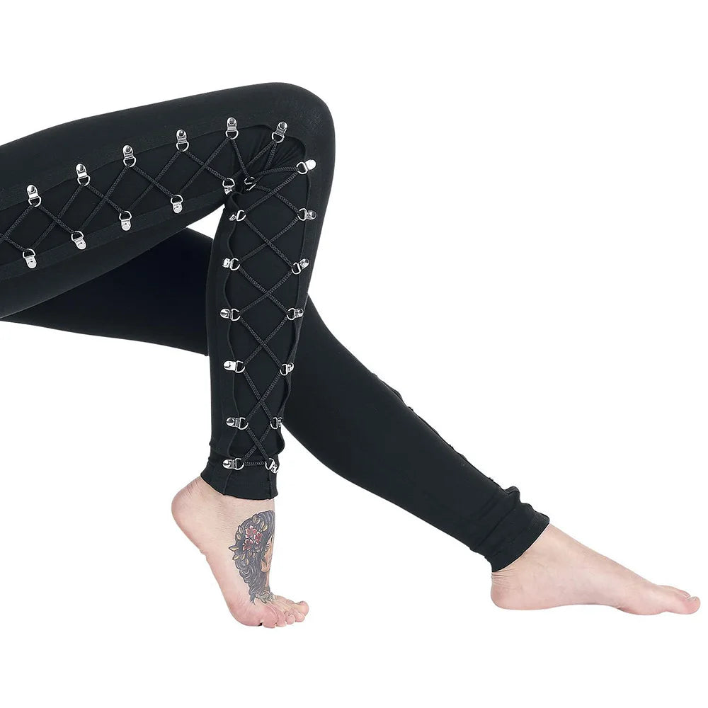 Gothic Leggings Black Vintage Women Punk Lace Up Bottoms Steampunk Pants Leggins Mujer Women Long Pencil Pants Trousers