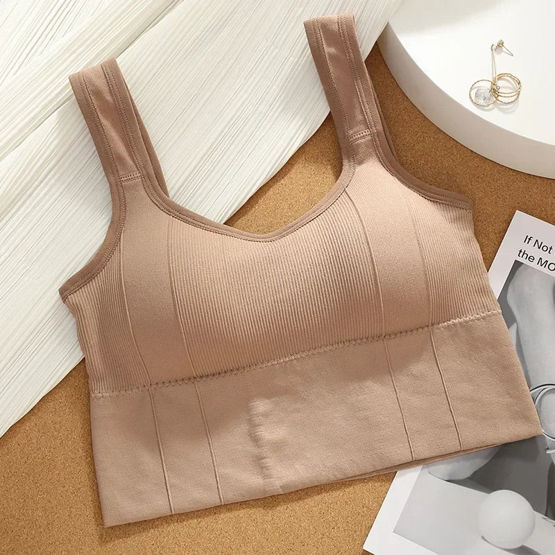 Solid Ribbed Sports Bra Workout Shockproof Sports Bra Top With Padded Seamless Sports Bra For Women Push Up Bra Seamless Lingeri