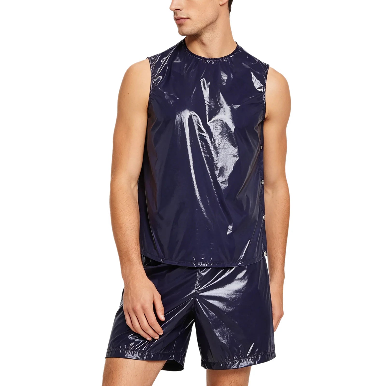 Mens Special Needs Waterproof Sweat Tracksuit Tank Tops And Sides Buttons Boxer Shorts Two Pieces Outfit Adaptive Clothing