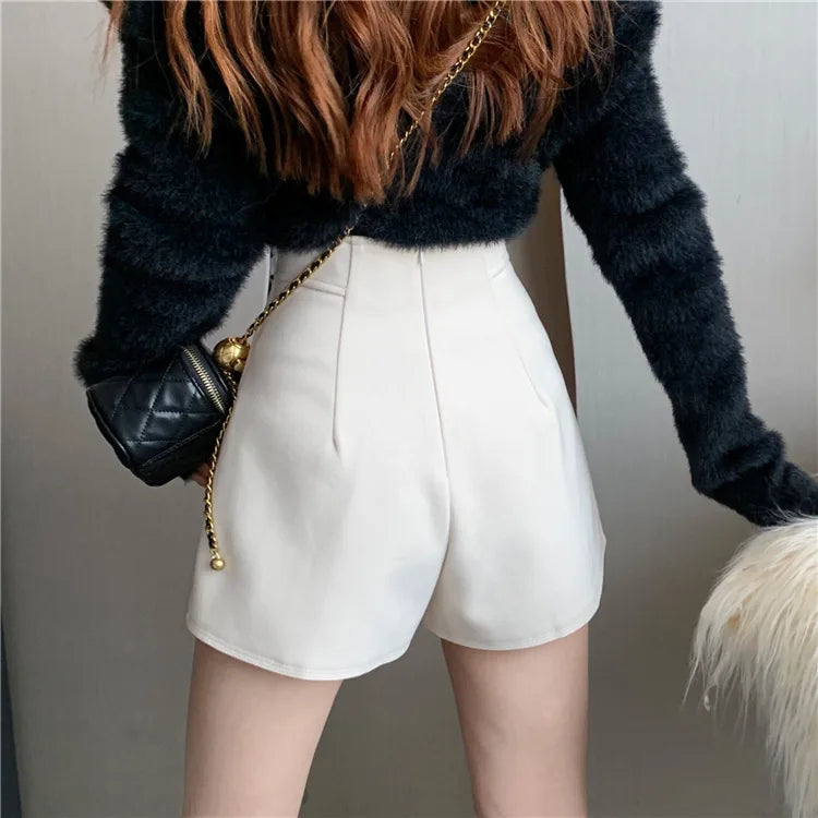 Black Shorts Women Spring Summer New Wide Leg Pants High Waist Single BreastedAApricot casual hot pants
